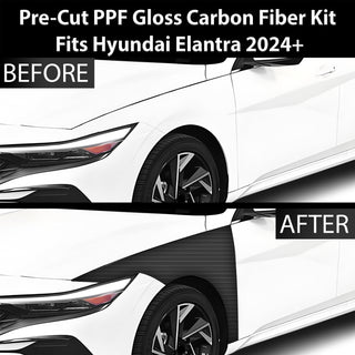 Fits Hyundai Elantra 2024+ Precut Premium Gloss Black Carbon Fiber Fender Paint Protection Film PPF Decal Film Kit