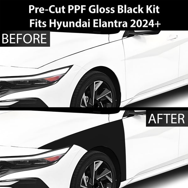 Fits Hyundai Elantra 2024+ Precut Premium Gloss Black Carbon Fiber Fender Paint Protection Film PPF Decal Film Kit