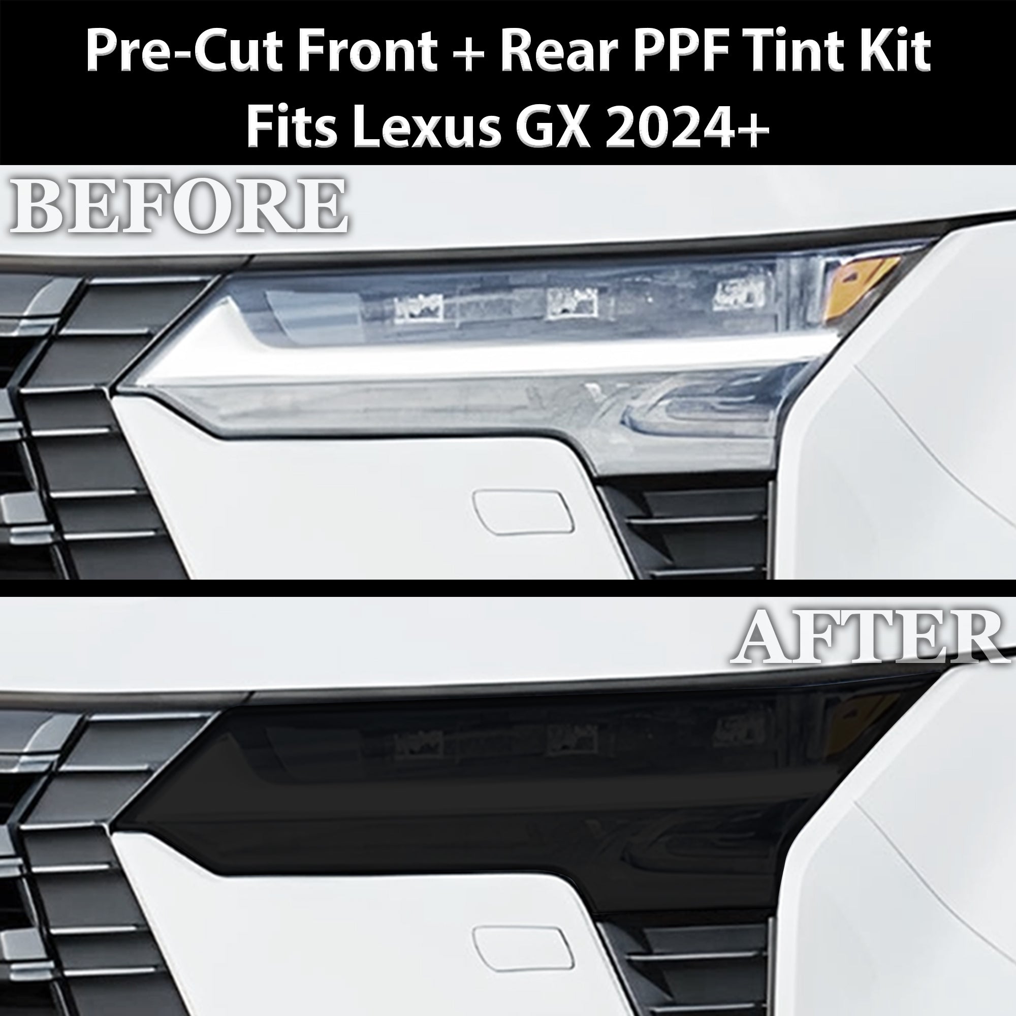 Fits Lexus GX 2024 - 2025 Full Headlight Taillight Precut Smoked PPF Tint Kit Film Overlay - Bogar Tech Designs