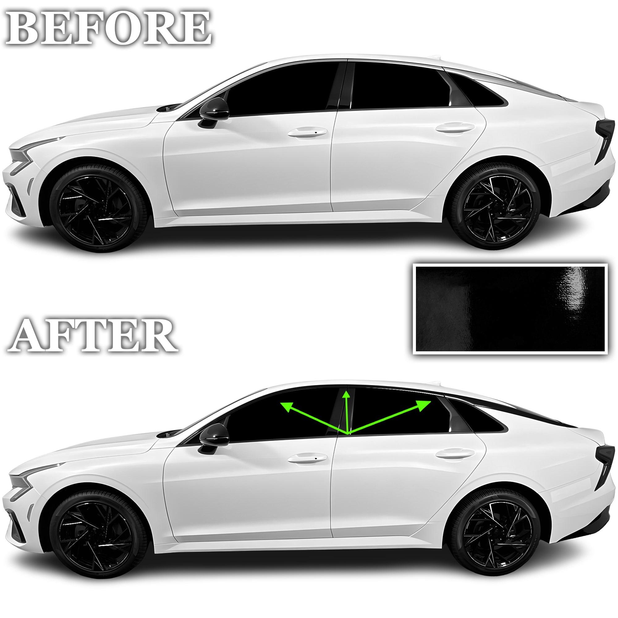 Kia K5 2021-2026 Window Trim Blackout Chrome Delete Kit – Precut Gloss Black Vinyl Overlays