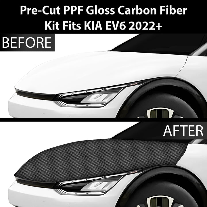 Fits KIA EV6 2022+ Precut Premium Gloss Black Carbon Fiber Hood Paint Protection Film PPF Decal Film Kit - Bogar Tech Designs