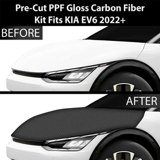 Fits KIA EV6 2022+ Precut Premium Gloss Black Carbon Fiber Hood Paint Protection Film PPF Decal Film Kit