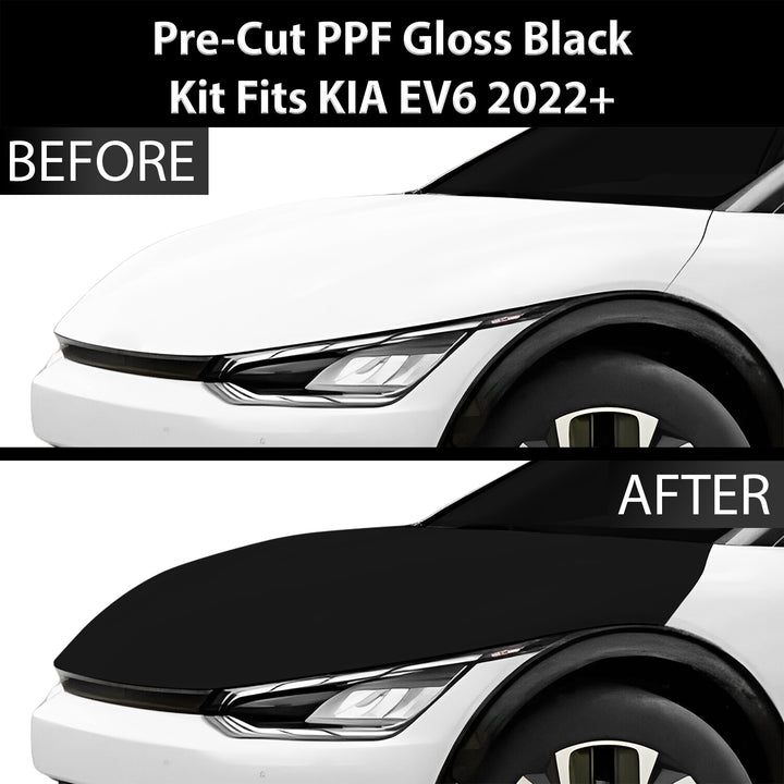 Fits KIA EV6 2022+ Precut Premium Gloss Black Carbon Fiber Hood Paint Protection Film PPF Decal Film Kit - Bogar Tech Designs