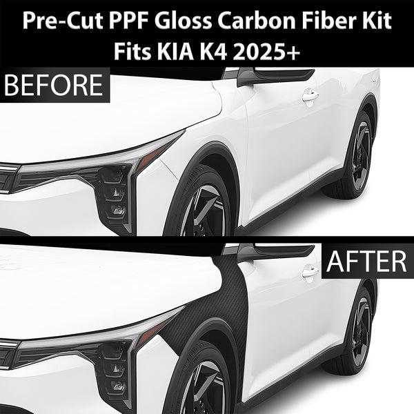 Fits KIA K4 2025 Precut Premium Gloss Black Carbon Fiber Fender Paint Protection Film PPF Decal Film Kit