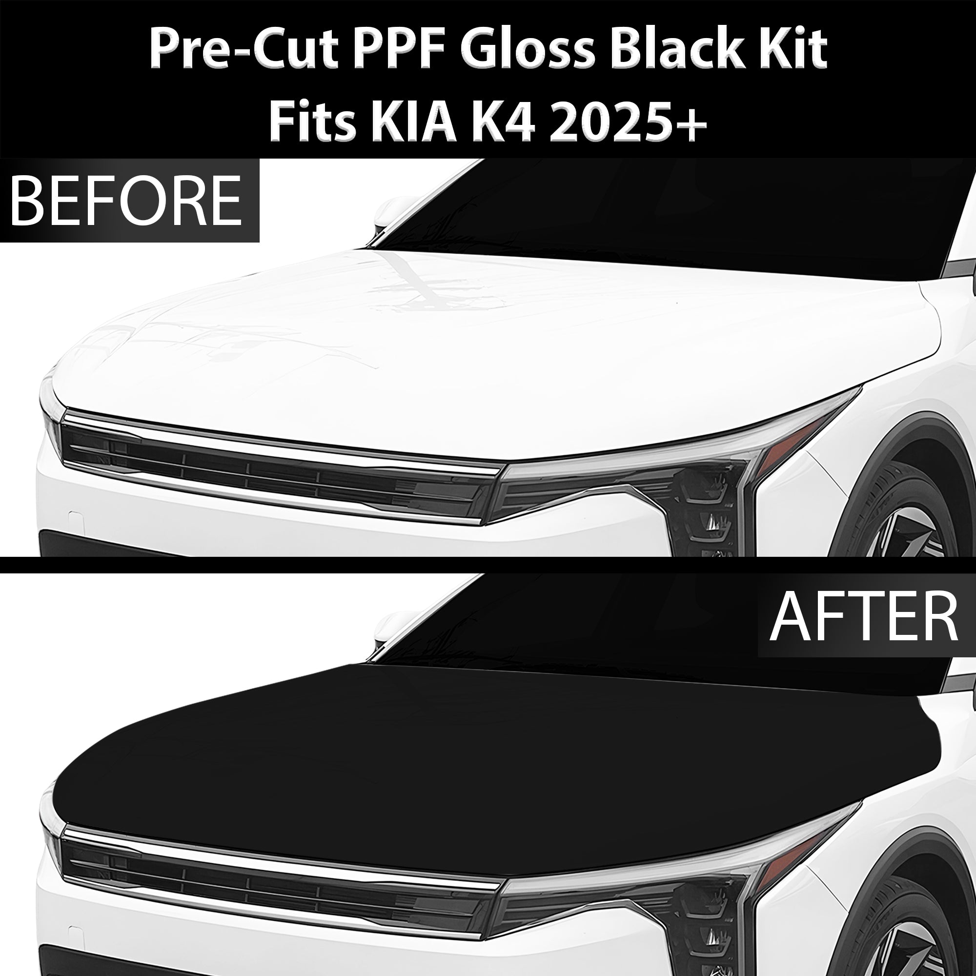 Fits KIA K4 2025+ Precut Premium Gloss Black Carbon Fiber Hood Paint Protection Film PPF Decal Film Kit - Bogar Tech Designs