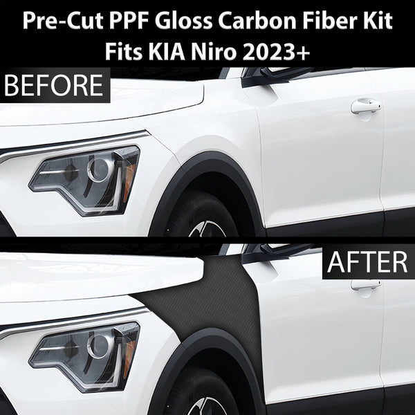 Fits KIA Niro 2023+ Precut Premium Gloss Black Carbon Fiber Fender Paint Protection Film PPF Decal Film Kit