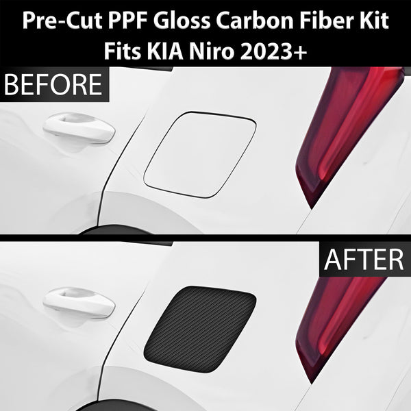 Fits KIA Niro 2023+ Precut Fuel Door Premium Paint Protection Film PPF Decal Film Kit Gas Cap Cover, Gloss Black Carbon Fiber