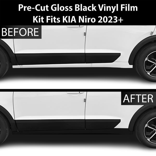 Fits KIA Niro 2023+ Side Skirt Rocker Panel Vinyl Blackout Decal Stickers Overlay Film, Carbon Fiber & Gloss Black