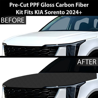 Fits KIA Sorento 2024+ Precut Premium Gloss Black Carbon Fiber Hood Paint Protection Film PPF Decal Film Kit