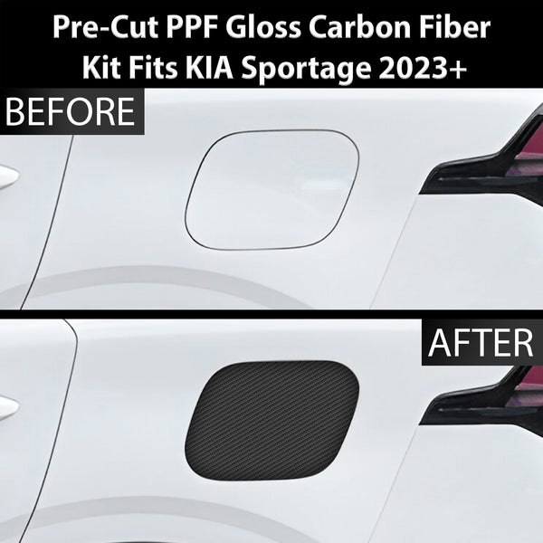 Fits KIA Sportage 2023+ Precut Fuel Door Premium Paint Protection Film PPF Decal Film Kit Gas Cap Cover, Gloss Black Carbon Fiber - Bogar Tech Designs