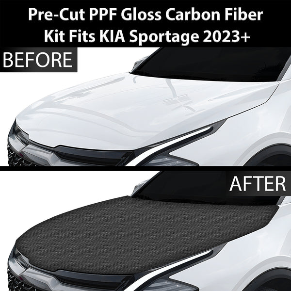 Fits KIA Sportage 2023+ Precut Premium Gloss Black Carbon Fiber Hood Paint Protection Film PPF Decal Film Kit - Bogar Tech Designs
