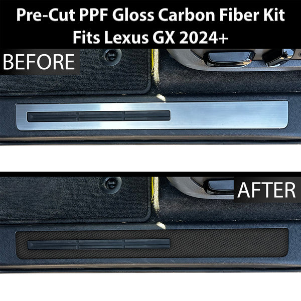 Fits Lexus GX 550 2024+ Precut Door Sill Premium Paint Protection Film PPF Decal Film Kit, Gloss Black Carbon Fiber