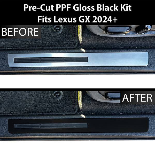 Fits Lexus GX 550 2024+ Precut Door Sill Premium Paint Protection Film PPF Decal Film Kit, Gloss Black Carbon Fiber