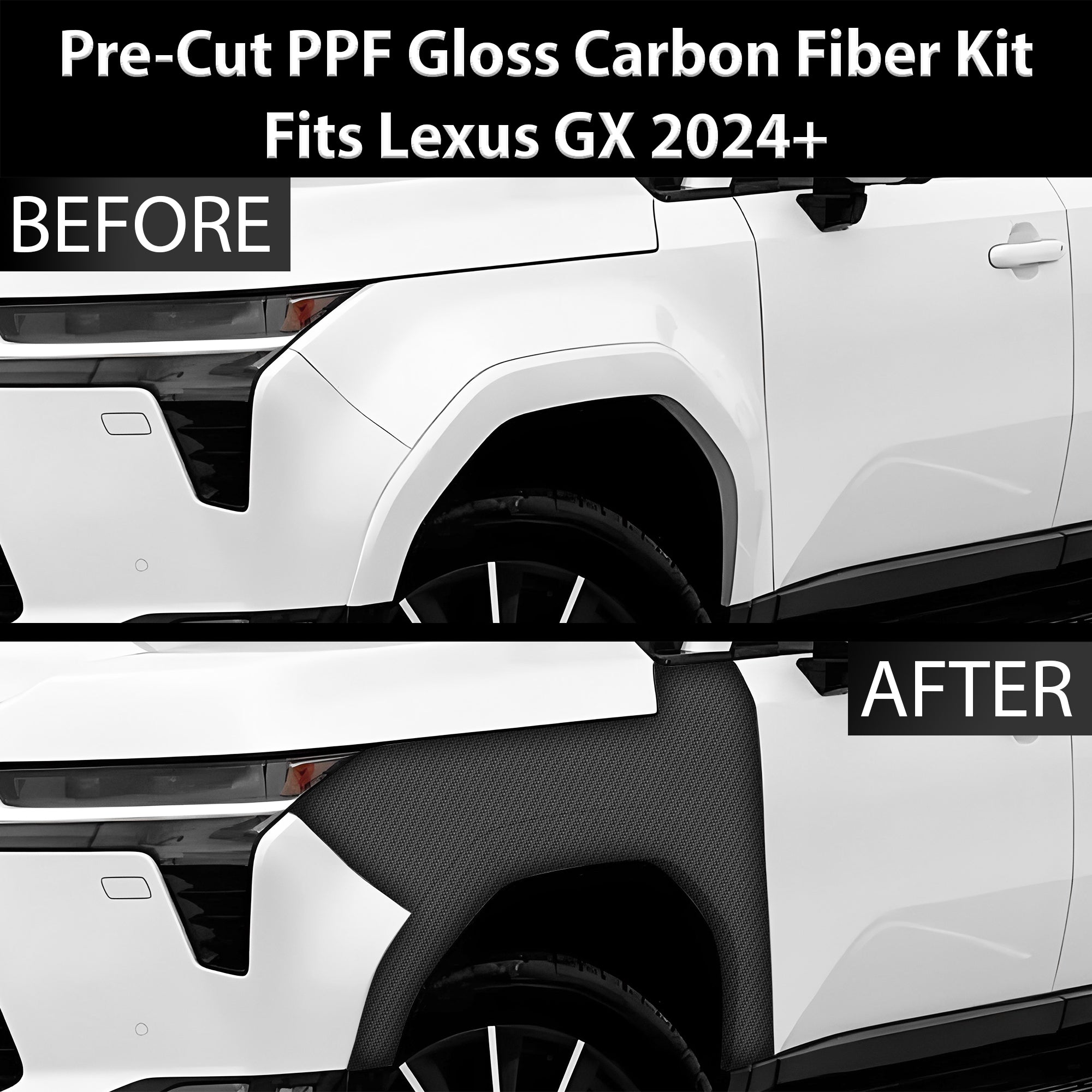 Fits Lexus GX 550 2024+ Precut Premium Gloss Black Carbon Fiber Fender Paint Protection Film PPF Decal Film Kit - Bogar Tech Designs