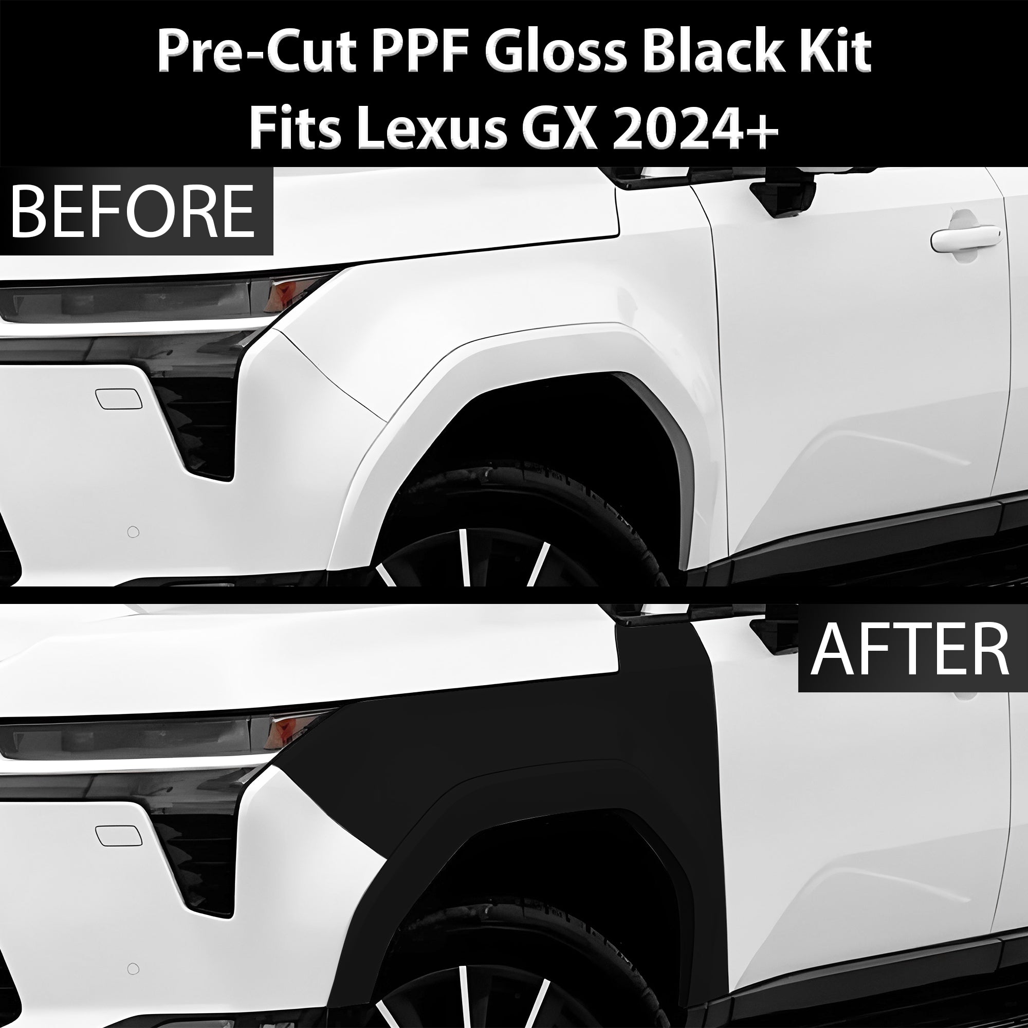 Fits Lexus GX 550 2024+ Precut Premium Gloss Black Carbon Fiber Fender Paint Protection Film PPF Decal Film Kit - Bogar Tech Designs