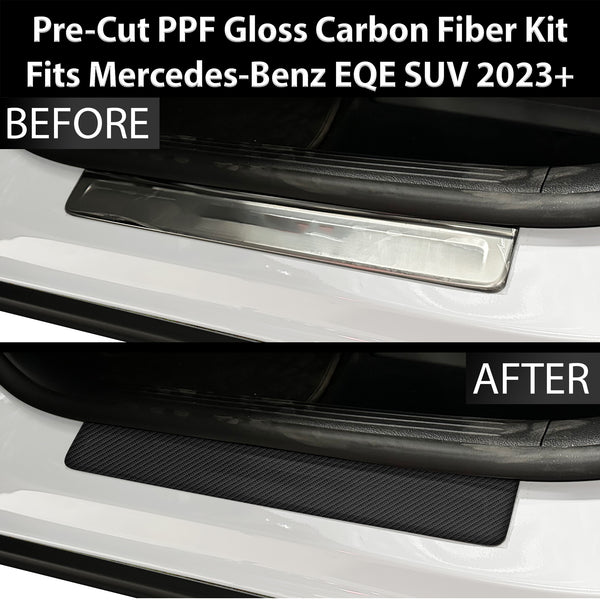 Fits Mercedes-Benz EQE SUV 2023+ Precut Door Sill Premium Paint Protection Film PPF Decal Film Kit, Gloss Black Carbon Fiber