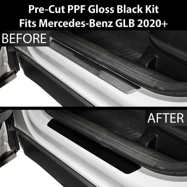 Fits Mercedes-Benz GLB 2020+ Precut Door Sill Premium Paint Protection Film PPF Decal Film Kit, Gloss Black Carbon Fiber