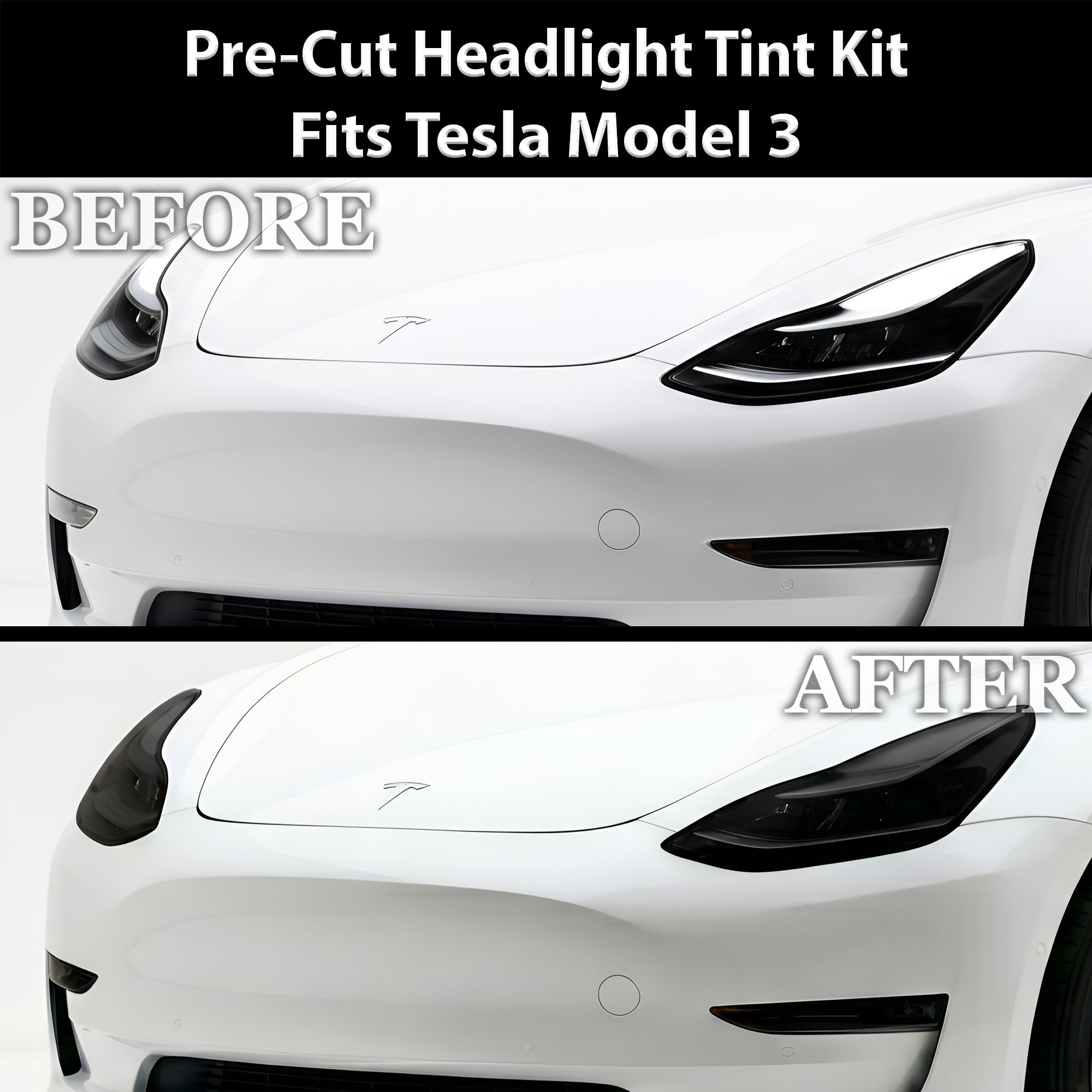 Tesla Model 3 2017–2023 Dark Smoke Headlight & Taillight Tint Kit – Precut Vinyl Lens Overlays