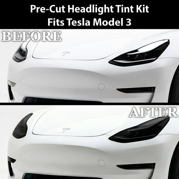Tesla Model 3 2017–2023 Dark Smoke Headlight & Taillight Tint Kit – Precut Vinyl Lens Overlays