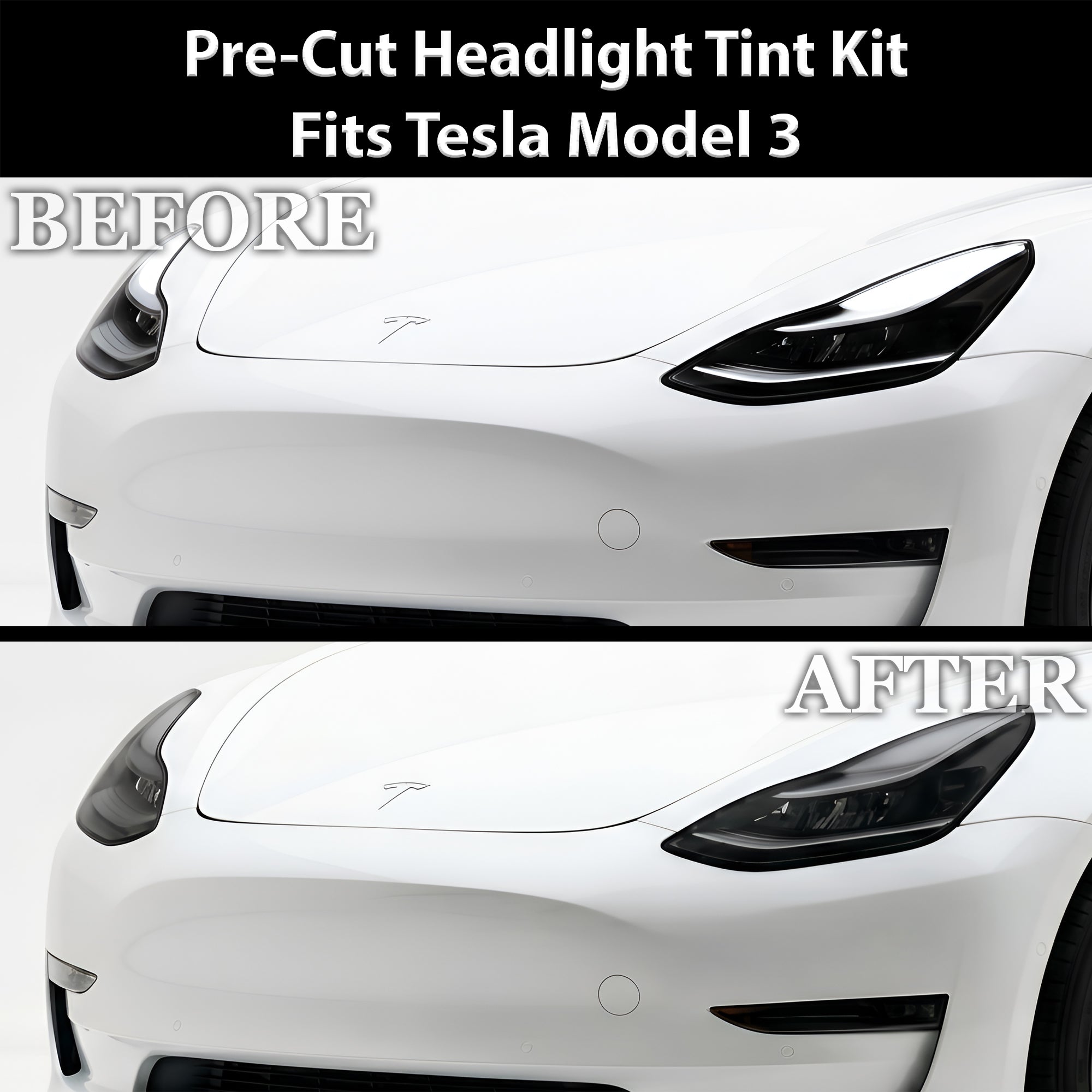 Tesla Model 3 2017–2023 Dark Smoke Headlight & Taillight Tint Kit – Precut Vinyl Lens Overlays