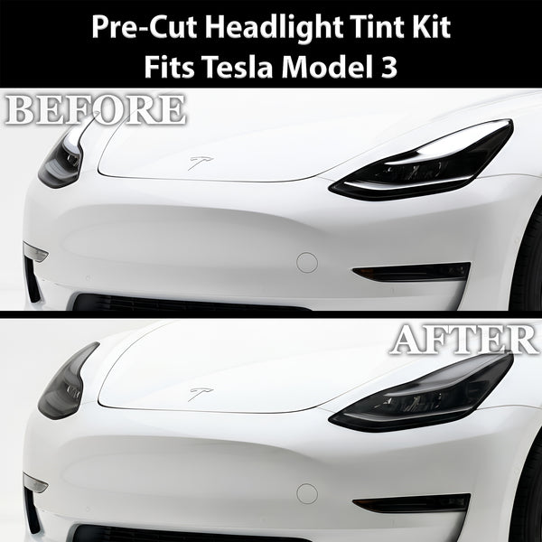 Tesla Model 3 2017–2023 Dark Smoke Headlight & Taillight Tint Kit – Precut Vinyl Lens Overlays
