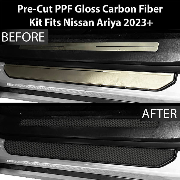 Fits Nissan Ariya 2023+ Precut Door Sill Premium Paint Protection Film PPF Decal Film Kit, Gloss Black Carbon Fiber