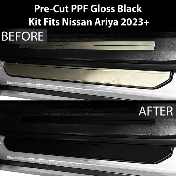 Fits Nissan Ariya 2023+ Precut Door Sill Premium Paint Protection Film PPF Decal Film Kit, Gloss Black Carbon Fiber