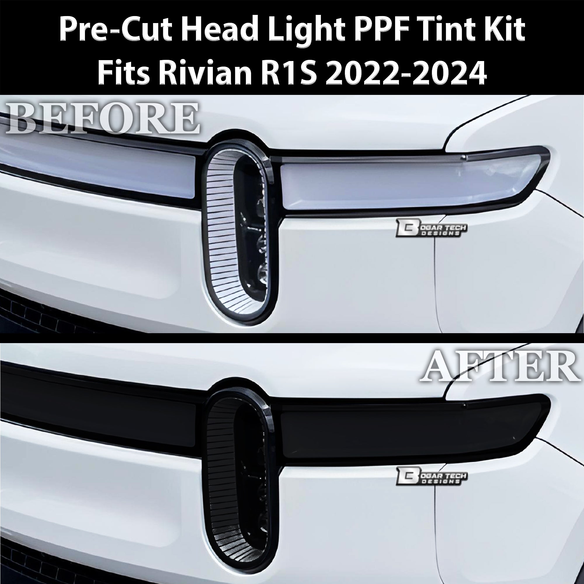 Full Headlight Taillight Precut Smoked PPF Tint Kit Film Overlay Fits Rivian R1S 2022 - 2024 - Bogar Tech Designs