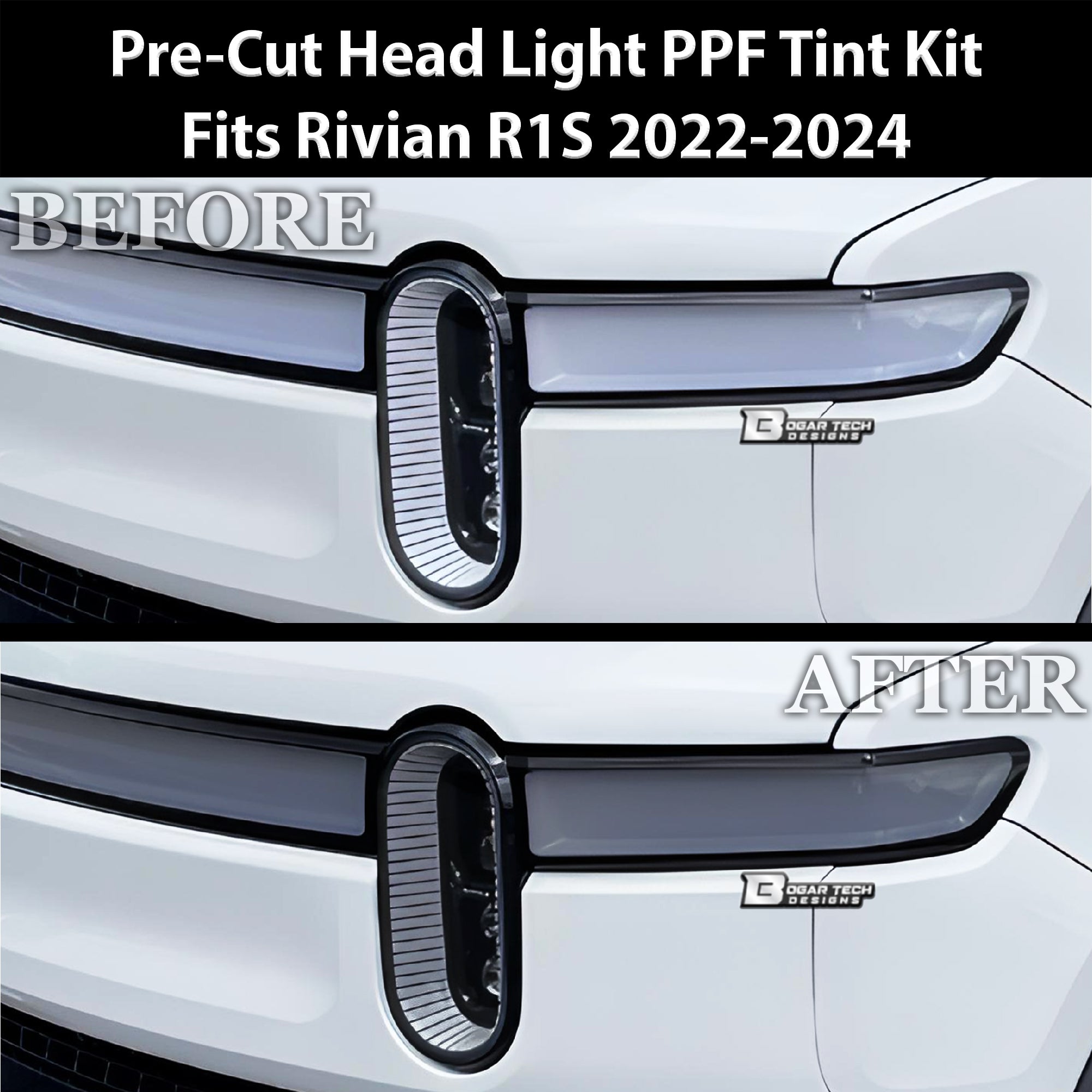 Full Headlight Taillight Precut Smoked PPF Tint Kit Film Overlay Fits Rivian R1S 2022 - 2024 - Bogar Tech Designs