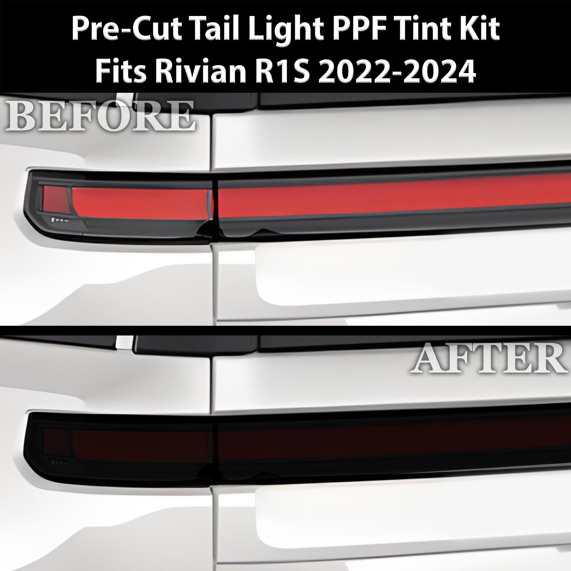 Full Headlight Taillight Precut Smoked PPF Tint Kit Film Overlay Fits Rivian R1S 2022 - 2024 - Bogar Tech Designs