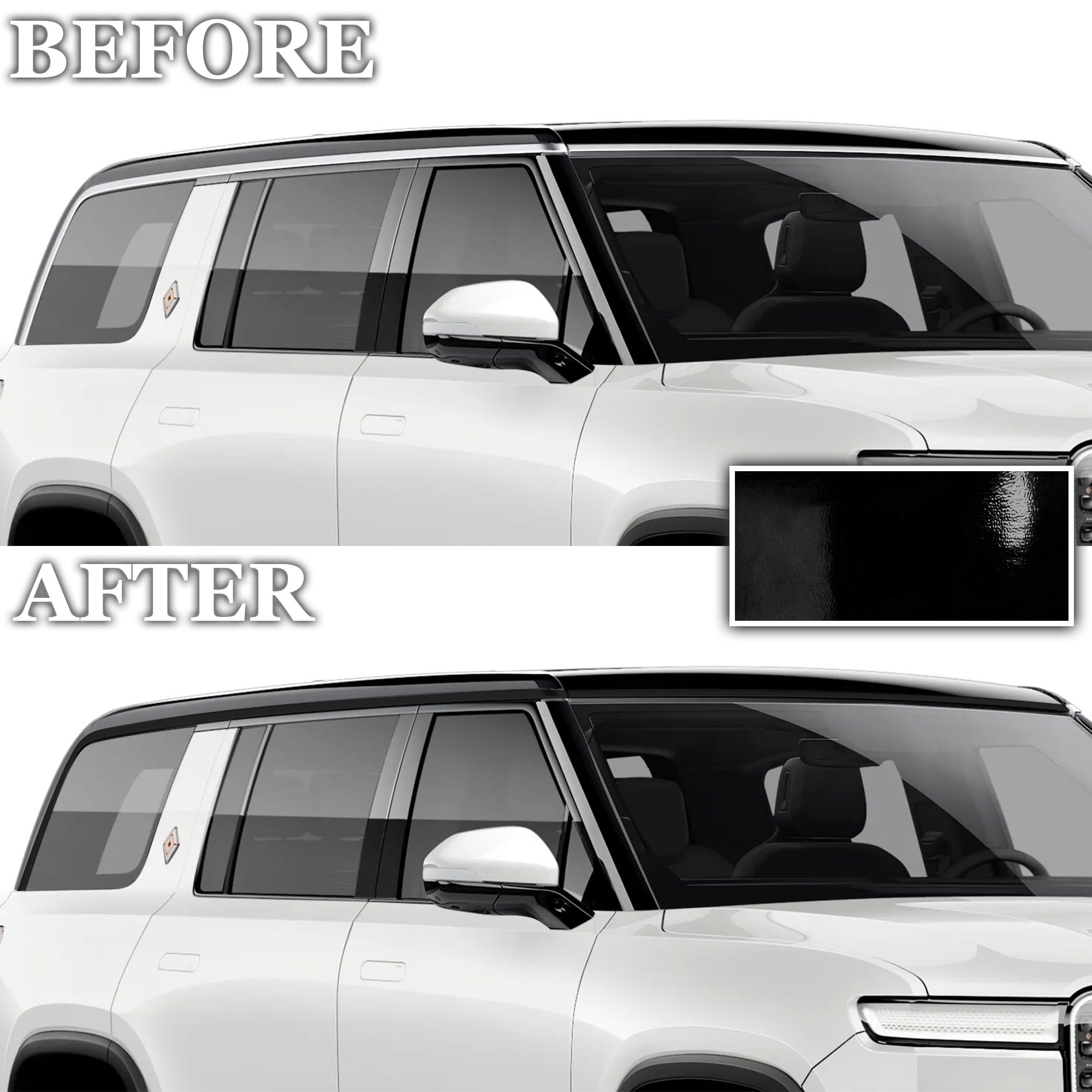 Vinyl Chrome Delete Grille Bezel Lip Side Window Blackout Decal Stickers Overlay Film Fits Rivian R1S 2022 - 2025 - Bogar Tech Designs