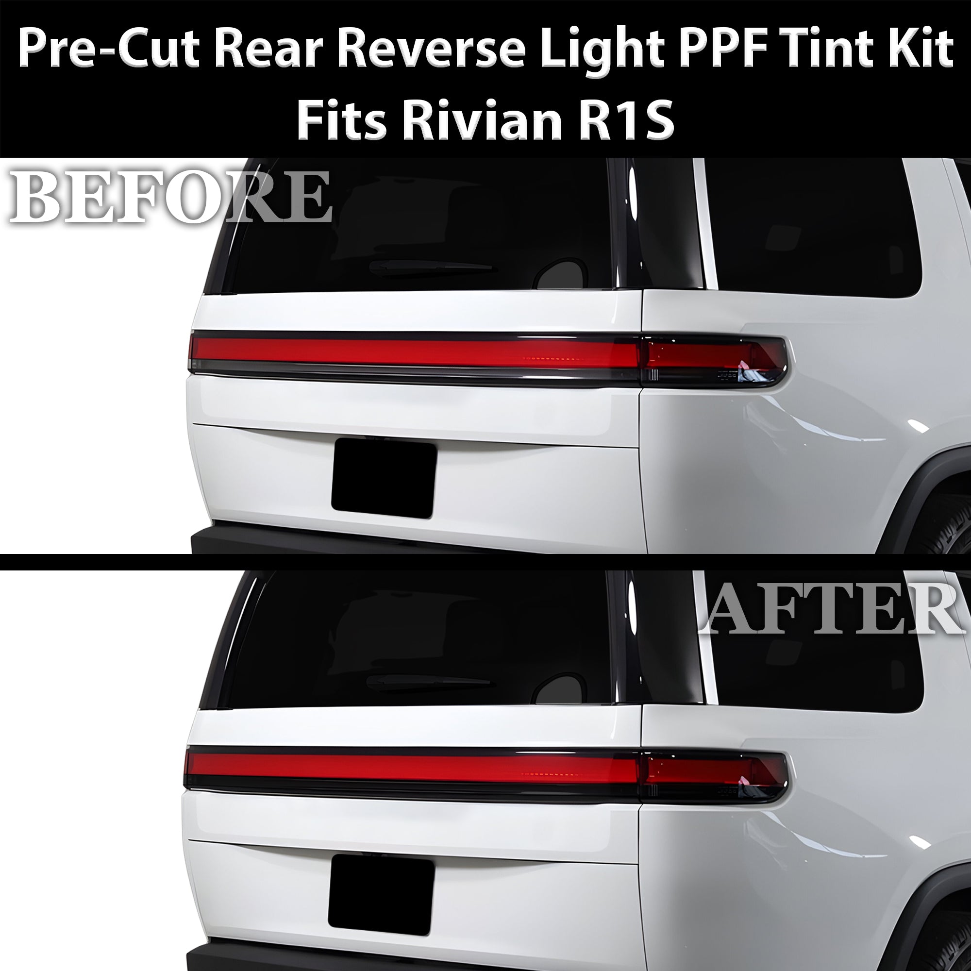 Rivian R1S 2022–2026 Dark Smoke Headlight & Taillight Tint Kit – Precut Vinyl Lens Overlays