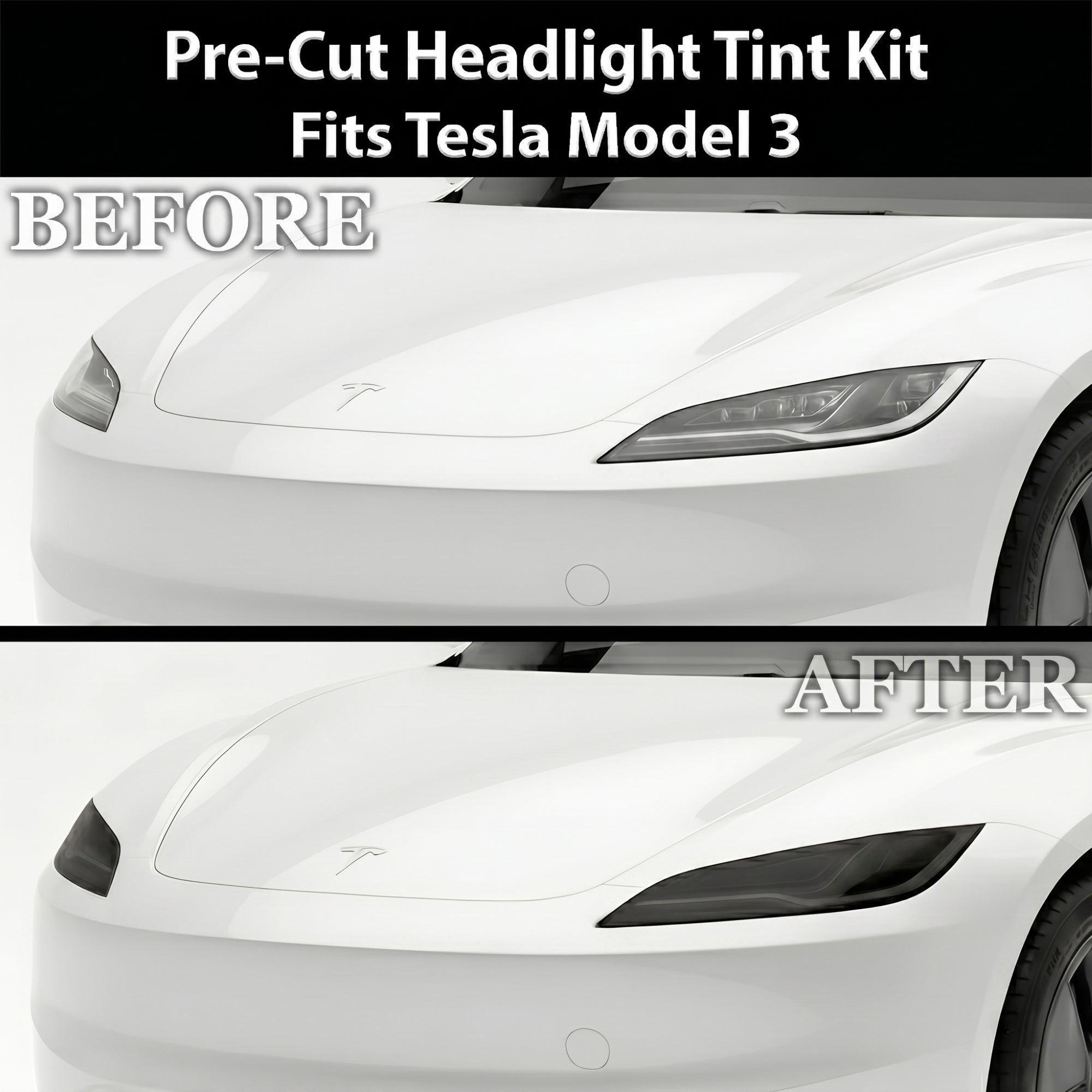 Tesla Model 3 2024–2026 Dark Smoke Headlight & Taillight Tint Kit – Precut Vinyl Lens Overlays