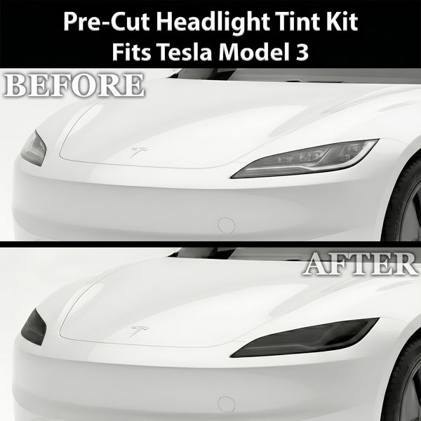 Tesla Model 3 2024–2026 Dark Smoke Headlight & Taillight Tint Kit – Precut Vinyl Lens Overlays