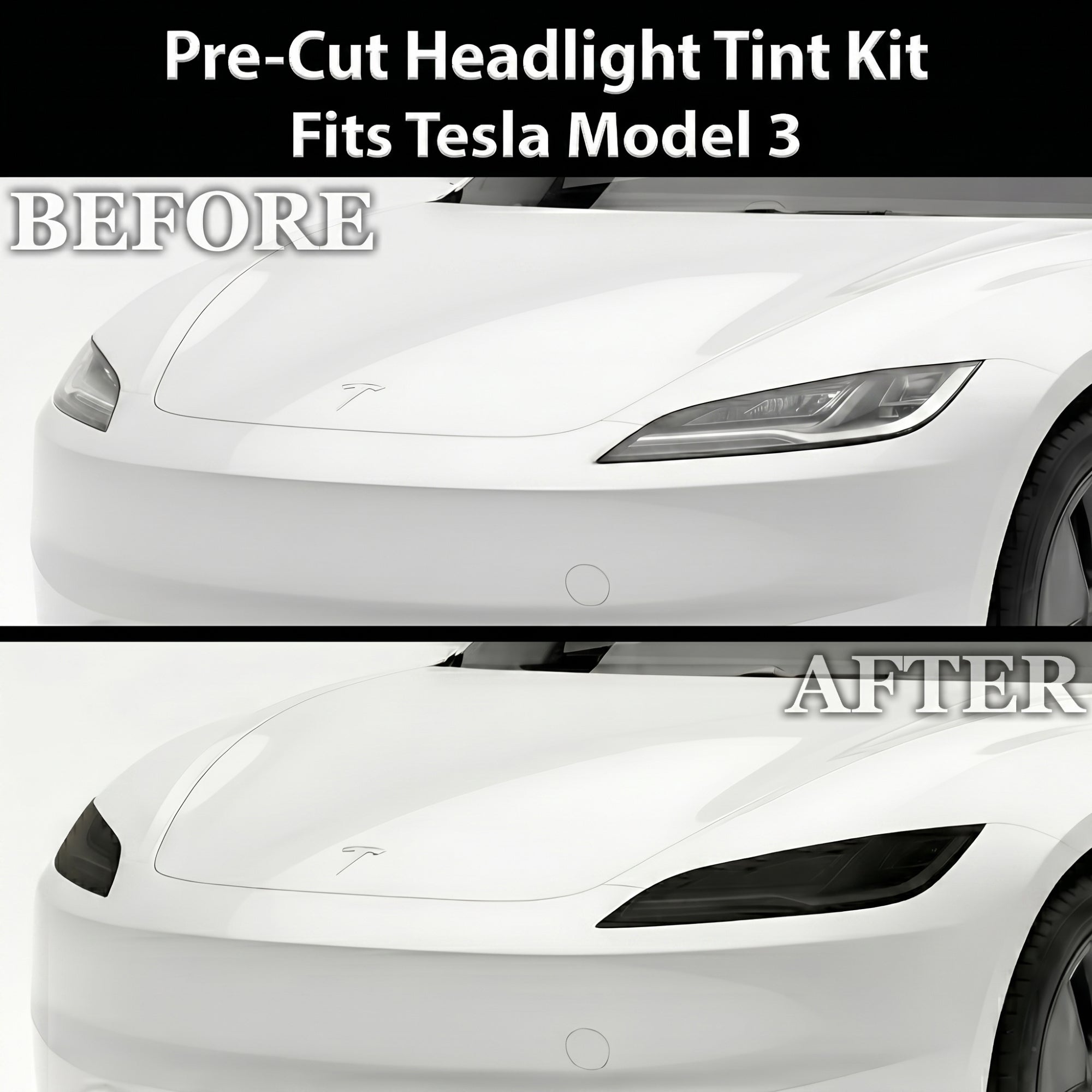 Tesla Model 3 2024–2026 Dark Smoke Headlight & Taillight Tint Kit – Precut Vinyl Lens Overlays