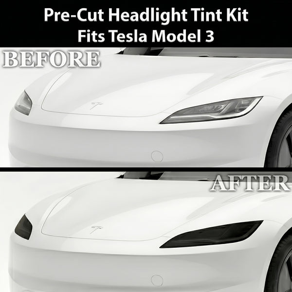 Tesla Model 3 2024–2026 Dark Smoke Headlight & Taillight Tint Kit – Precut Vinyl Lens Overlays