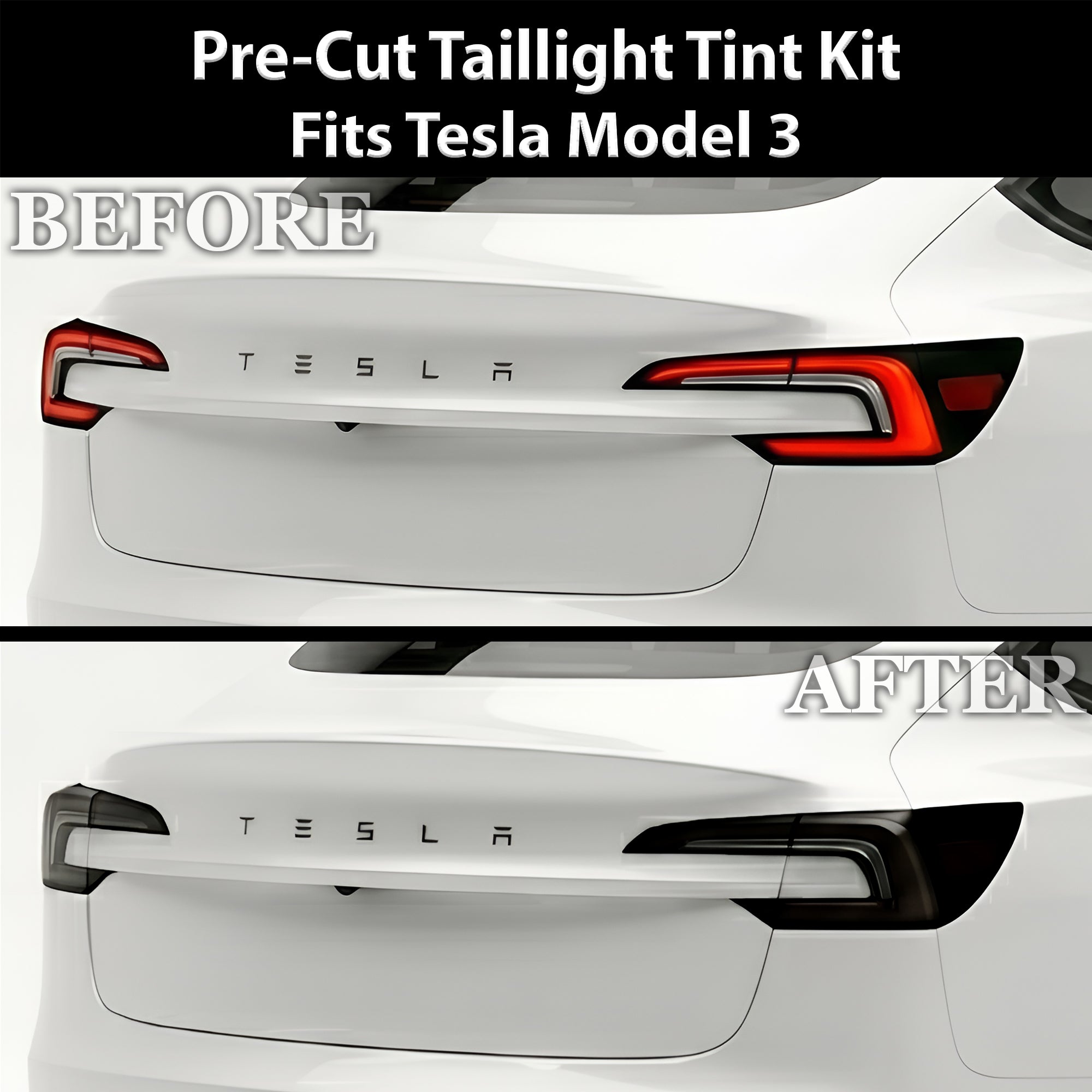 Tesla Model 3 2024–2026 Dark Smoke Headlight & Taillight Tint Kit – Precut Vinyl Lens Overlays