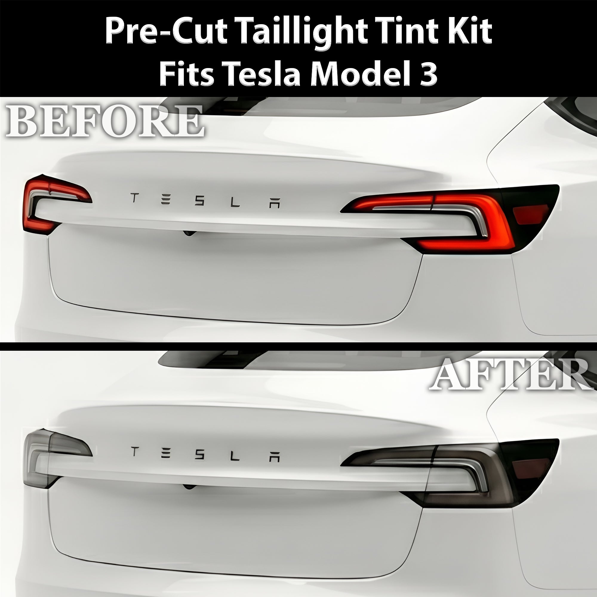Tesla Model 3 2024–2026 Dark Smoke Headlight & Taillight Tint Kit – Precut Vinyl Lens Overlays