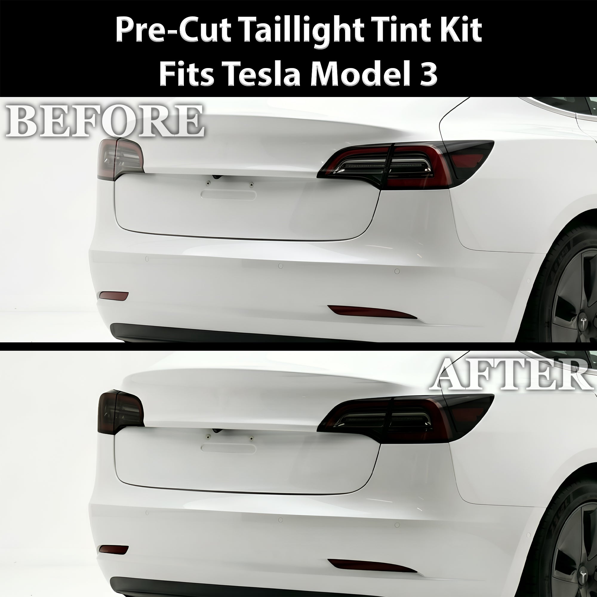 Tesla Model 3 2017–2023 Dark Smoke Headlight & Taillight Tint Kit – Precut Vinyl Lens Overlays