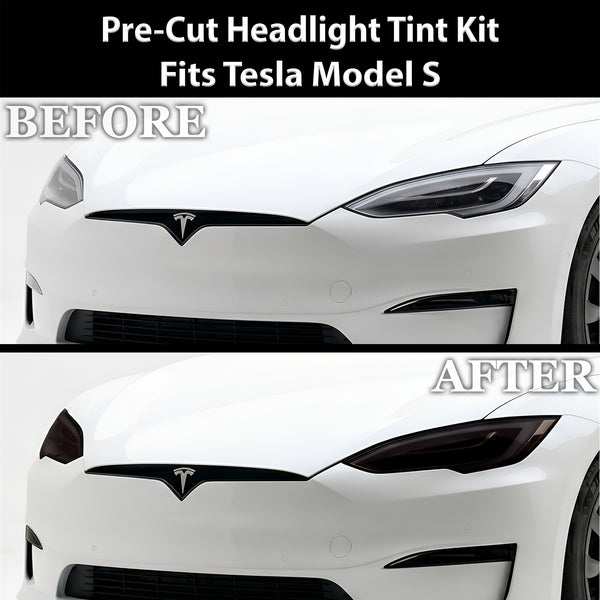 Tesla Model S 2017–2026 Dark Smoke Headlight & Taillight Tint Kit – Precut Vinyl Lens Overlays