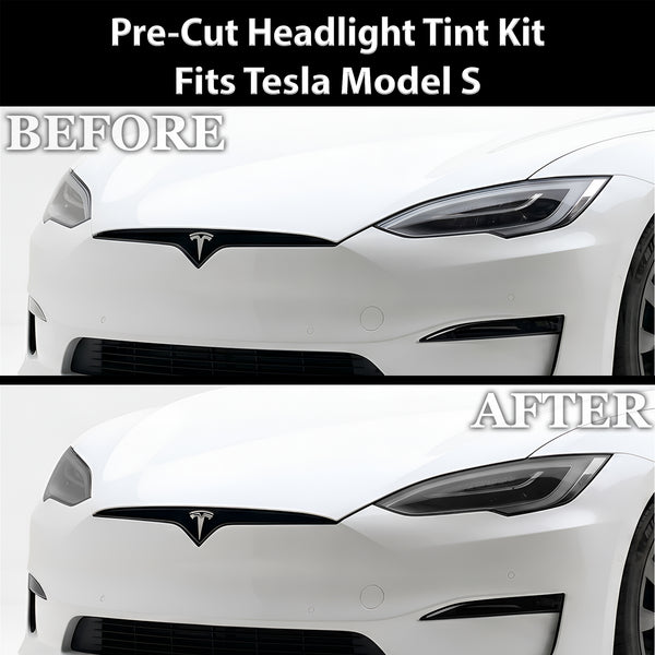 Tesla Model S 2017–2026 Dark Smoke Headlight & Taillight Tint Kit – Precut Vinyl Lens Overlays