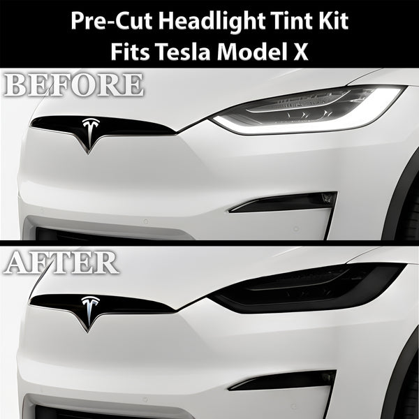 Tesla Model X 2022–2026 Dark Smoke Headlight & Taillight Tint Kit – Precut Vinyl Lens Overlays