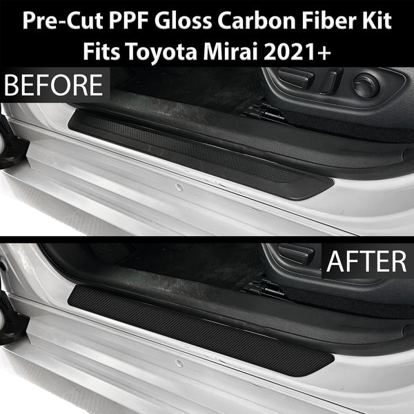 Fits Toyota Mirai 2021+ Precut Door Sill Premium Paint Protection Film PPF Decal Film Kit, Gloss Black Carbon Fiber