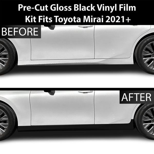 Fits Toyota Mirai 2021+ Side Skirt Rocker Panel Vinyl Blackout Decal Stickers Overlay Film, Carbon Fiber & Gloss Black