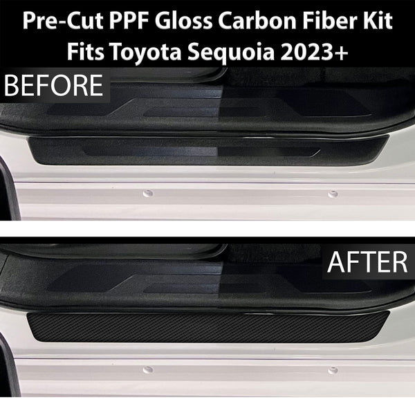 Fits Toyota Sequoia 2023+ Precut Door Sill Premium Paint Protection Film PPF Decal Film Kit, Gloss Black Carbon Fiber