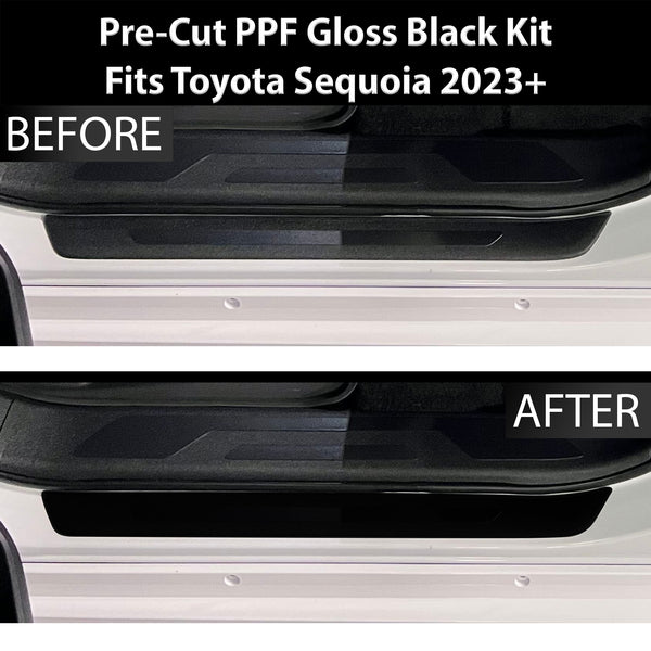 Fits Toyota Sequoia 2023+ Precut Door Sill Premium Paint Protection Film PPF Decal Film Kit, Gloss Black Carbon Fiber