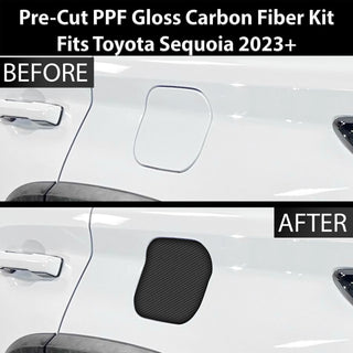 Fits Toyota Sequoia 2023+ Precut Fuel Door Premium Paint Protection Film PPF Decal Film Kit Gas Cap Cover, Gloss Black Carbon Fiber