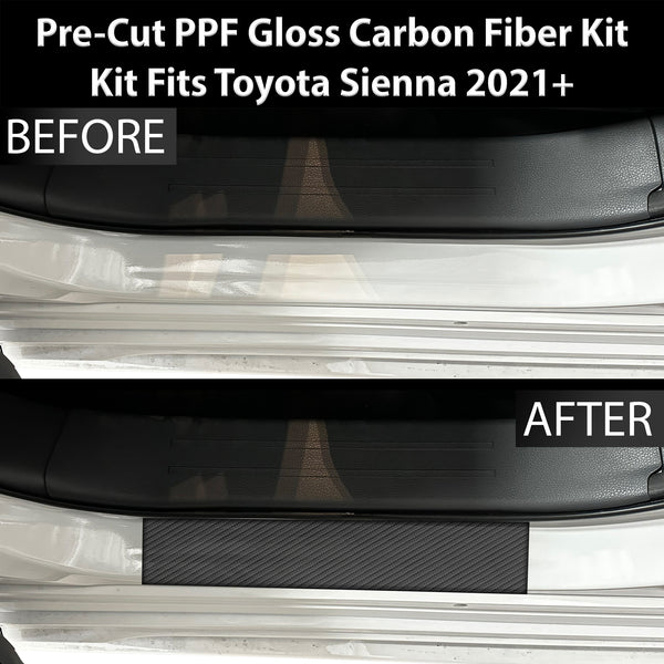 Fits Toyota Sienna 2021+ Precut Door Sill Premium Paint Protection Film PPF Decal Film Kit, Gloss Black Carbon Fiber