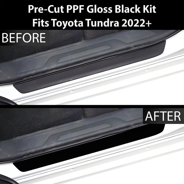 Fits Toyota Tundra 2022+ Precut Door Sill Premium Paint Protection Film PPF Decal Film Kit, Gloss Black Carbon Fiber