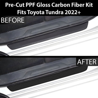 Fits Toyota Tundra 2022+ Precut Door Sill Premium Paint Protection Film PPF Decal Film Kit, Gloss Black Carbon Fiber